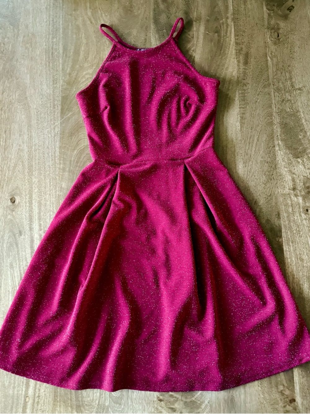 Sparkle Halter Fit-and-Flare Dress in Red